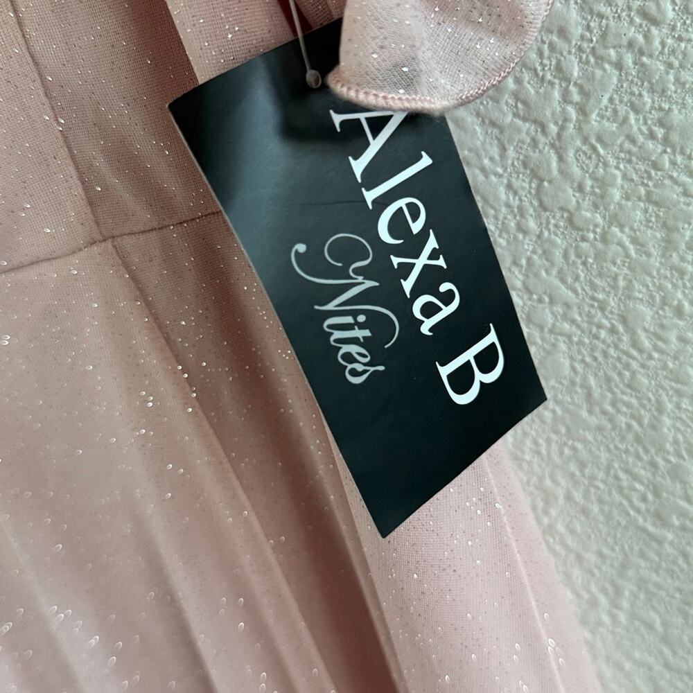 NWT Alexa B Nites Elegant Pink Off-Shoulder Dress Delicate Glitter Lined 6 - Picture 3 of 7